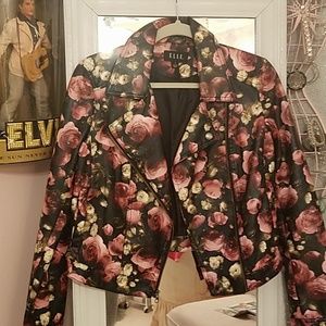 Faux leather floral print jacket